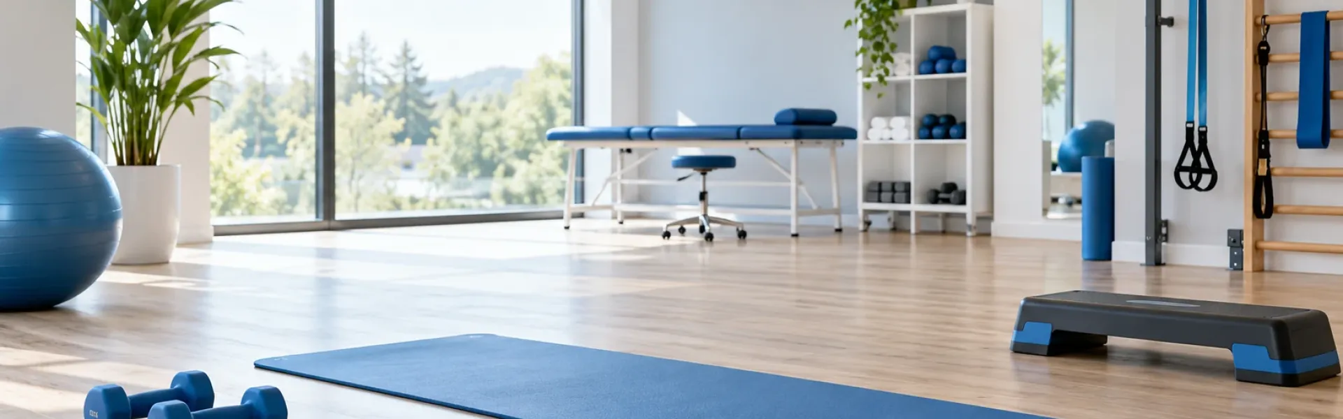 Sala luminosa con material para ejercicio terapéutico