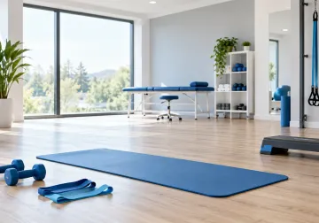 Sala luminosa con material para ejercicio terapéutico