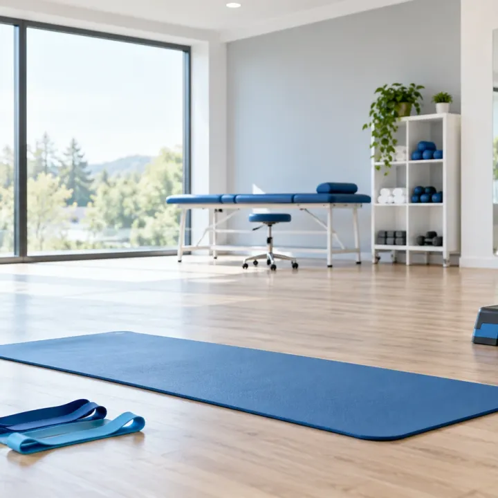 Sala luminosa con material para ejercicio terapéutico